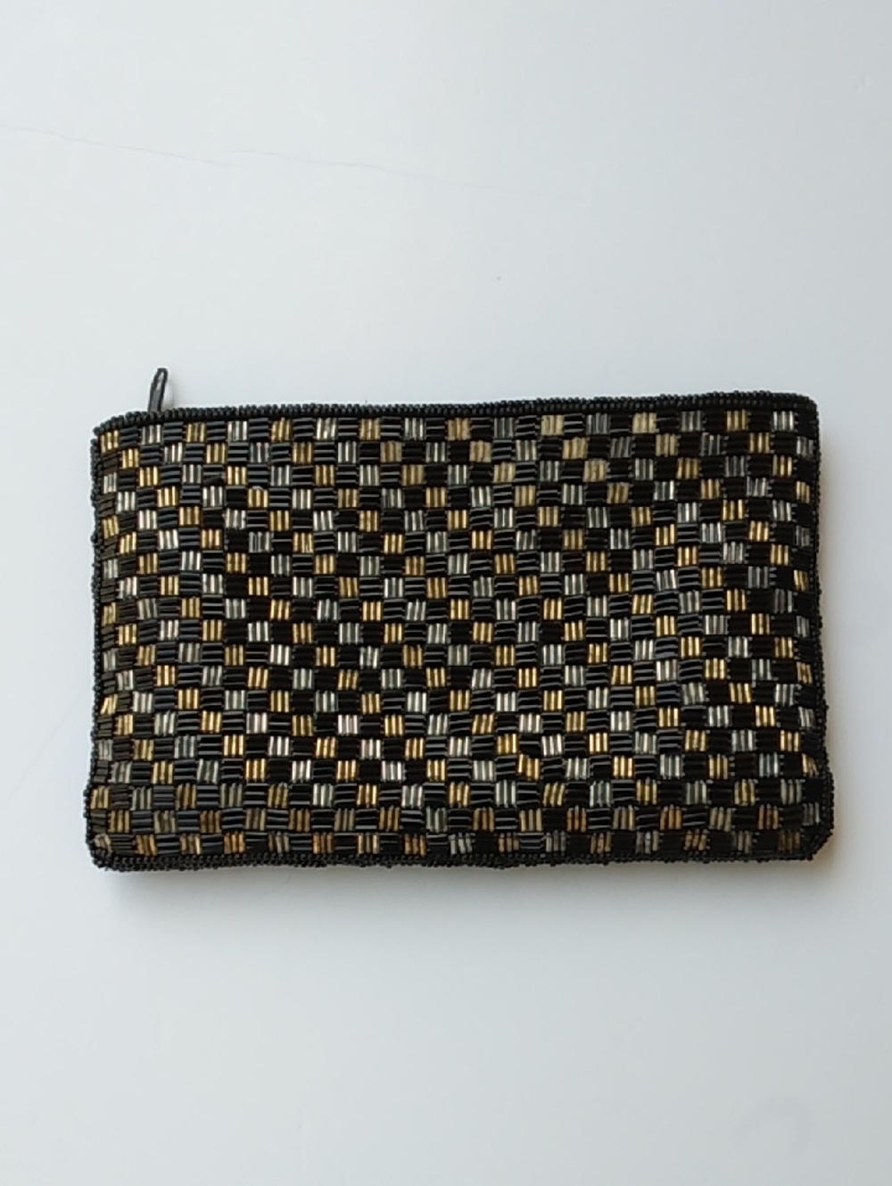 Black and Gold Beaded Zippered Clutch Clutch/ Purse/ Pouch/ Phone Case